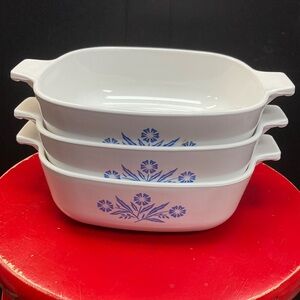 Vintage Set of 3 Corning Ware Blue Cornflower 1 qt casseroles in EUC